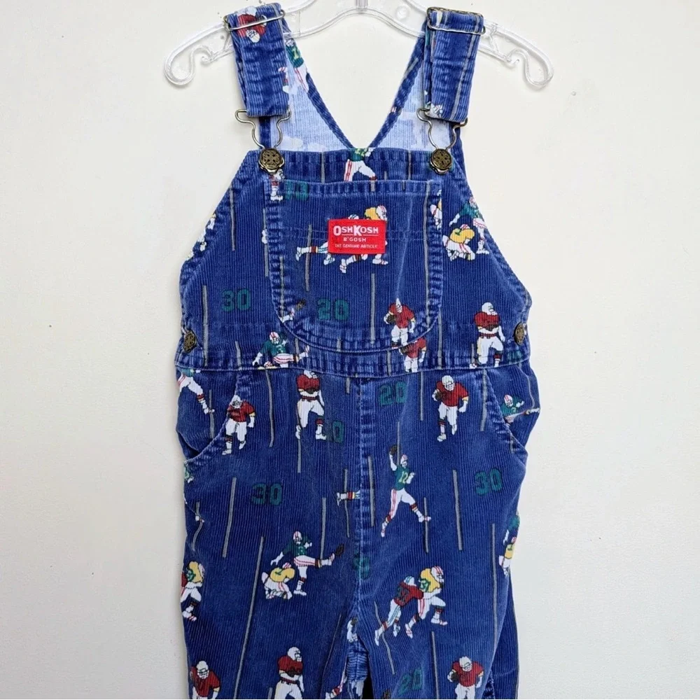 Vintage OshKosh B'gosh Corduroy Overalls with Football‎ Print